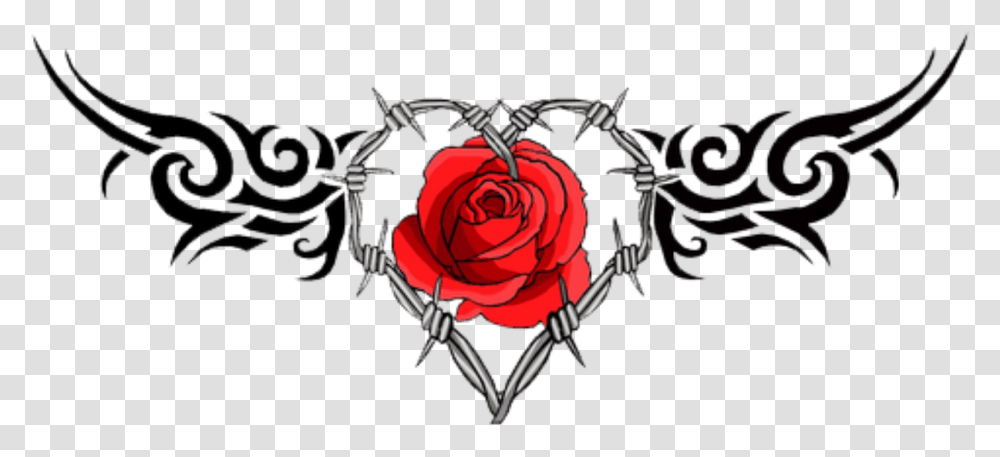 Rose Tattoo Clipart Picsart Rose With Barbed Wire Tattoo, Flower, Plant, Blossom, Weapon Transparent Png