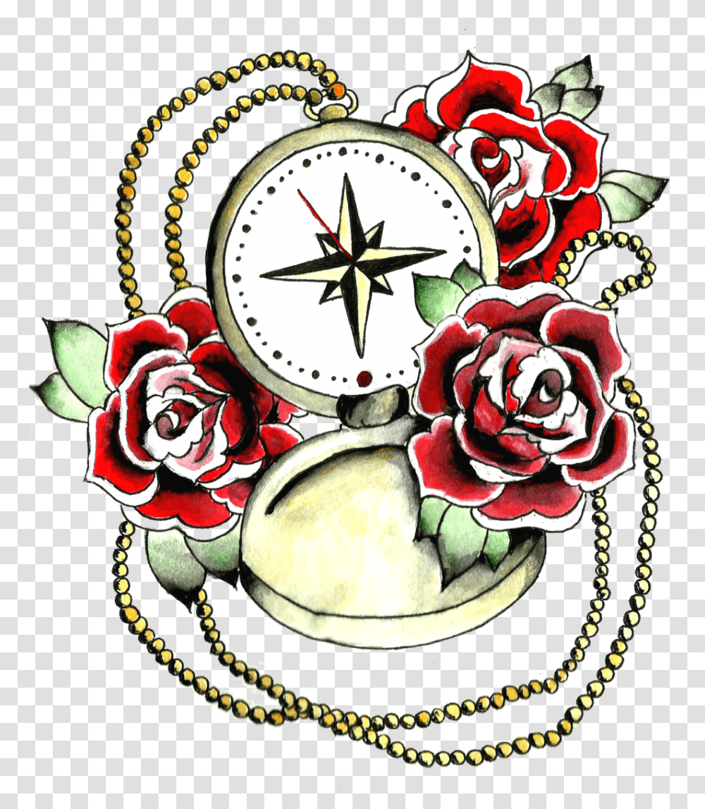 Rose Tattoo Images Tattoo Compass And Rose Design, Clock Tower, Architecture, Building, Flower Transparent Png
