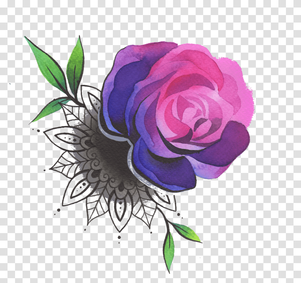 Rose With Mandala Purple Rose Tattoo, Plant, Flower, Blossom Transparent Png