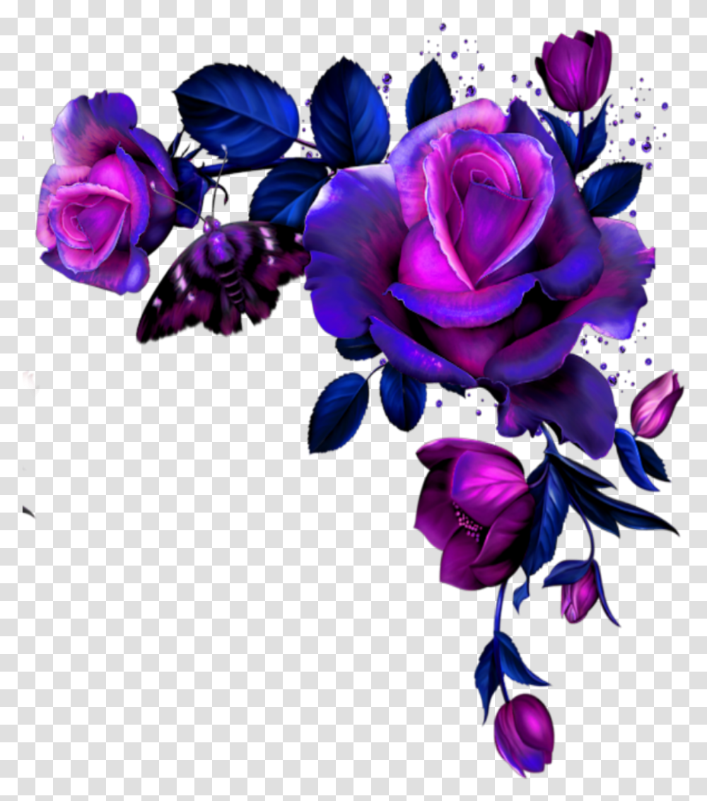 Rosen Rose Blue Purple Flower Sticker By Lionessa Blue Flower Border Design, Plant, Blossom, Graphics, Art Transparent Png