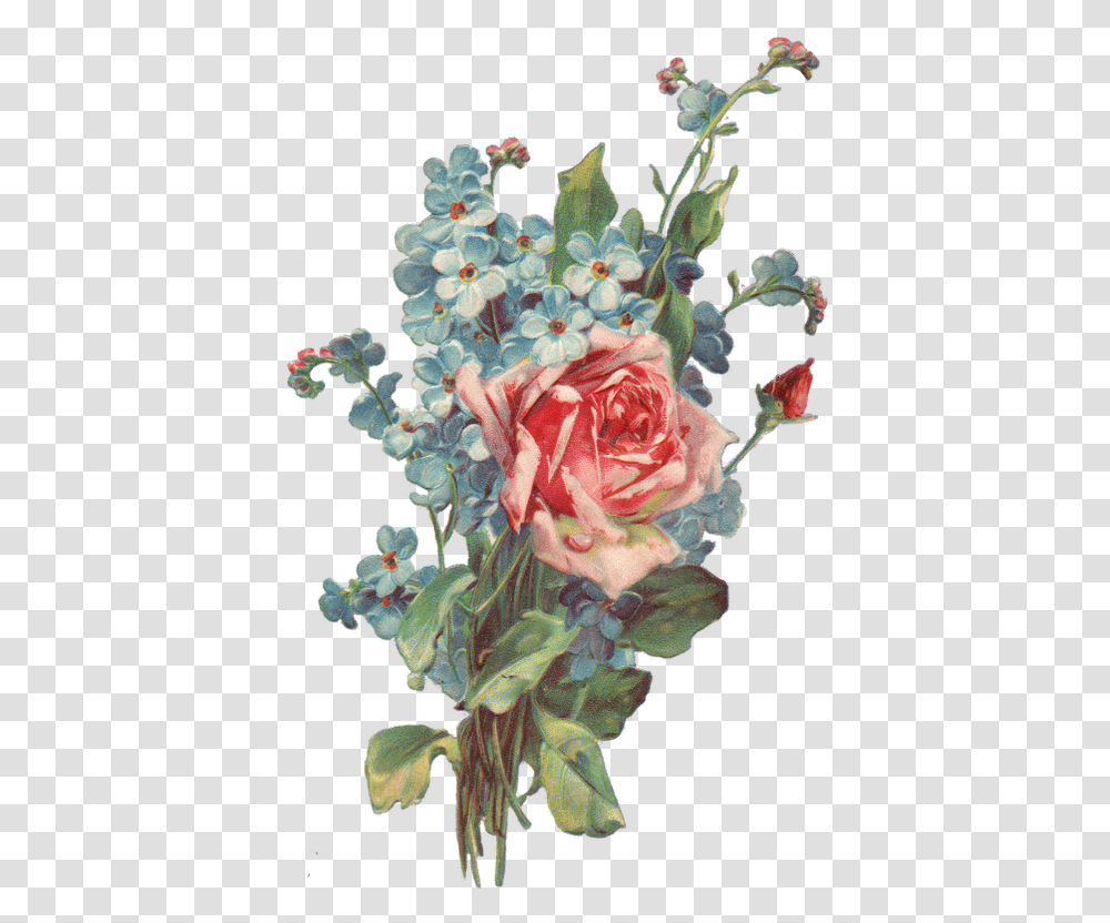Roses And Forget Me Not Bouquet Aesthetic Flower Drawing, Plant, Blossom, Floral Design, Pattern Transparent Png