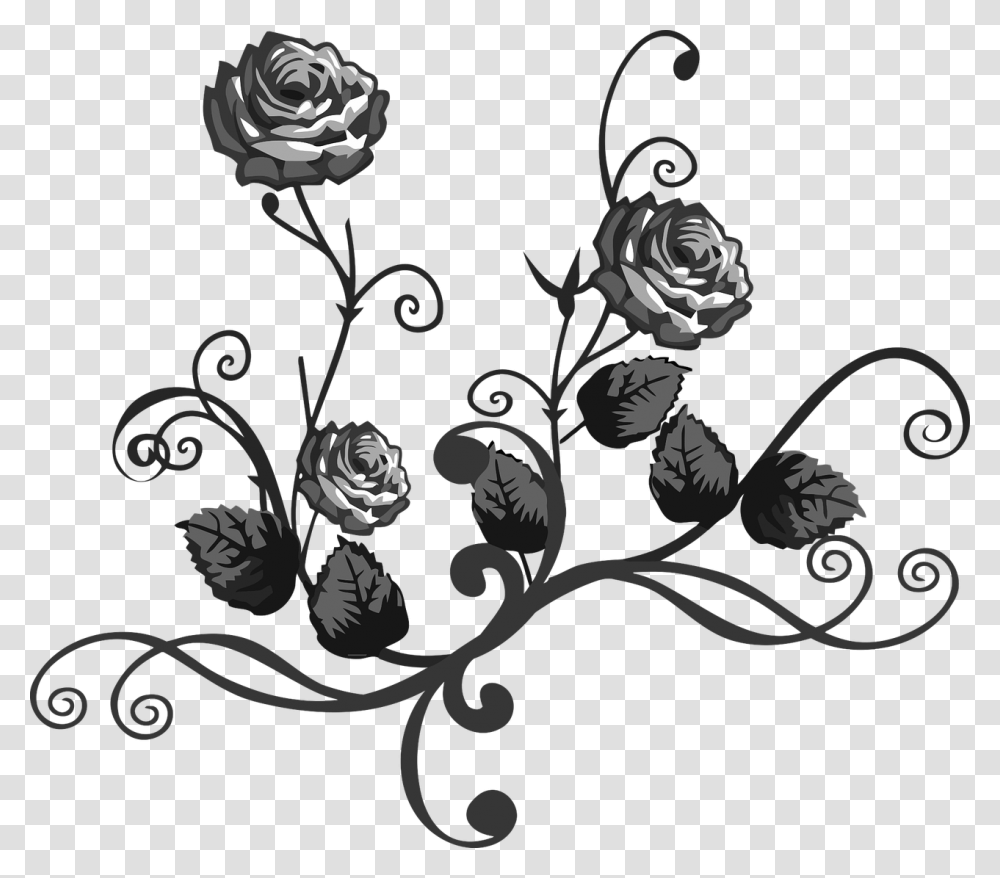 Roses Black And White, Floral Design, Pattern Transparent Png