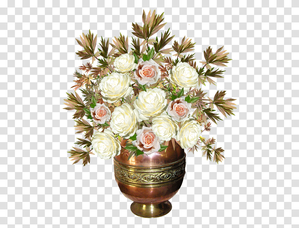 Roses Copper Vase Flowers Arrangement Flower Copper Vase With Roses, Graphics, Art, Floral Design, Pattern Transparent Png