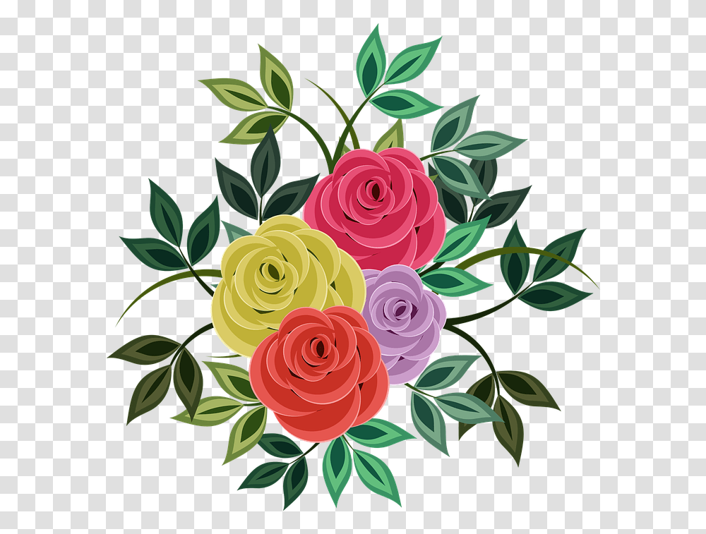 Roses Flowers Floral Plants Spring Flowery Clipart Rosas Coloridas Desenho, Floral Design, Pattern, Blossom Transparent Png