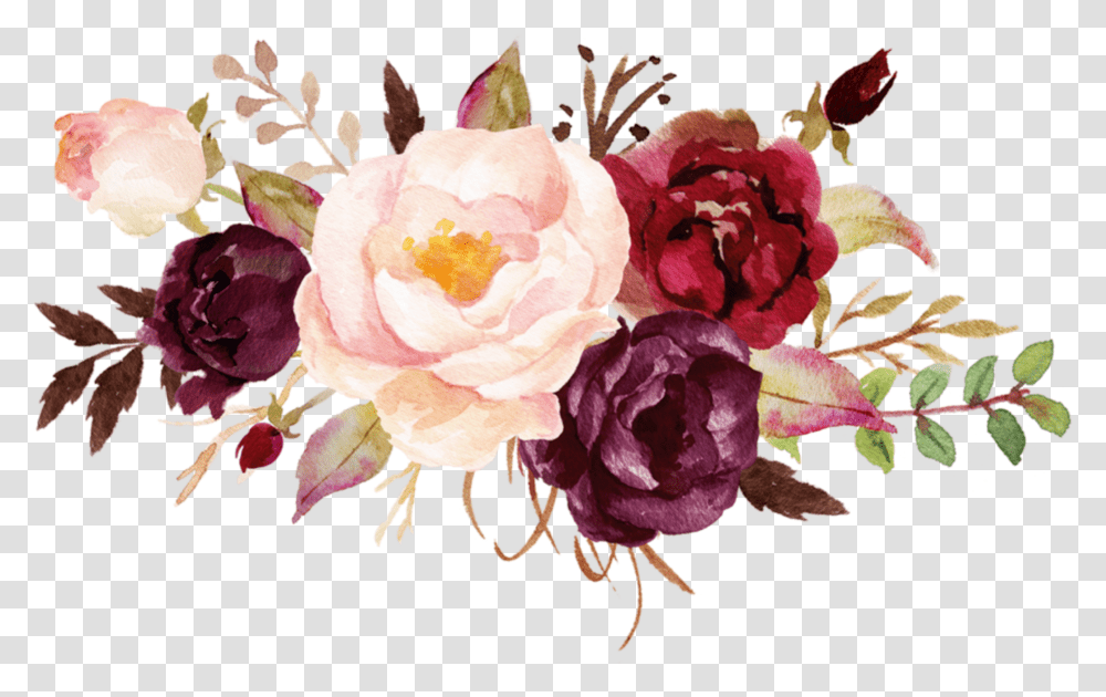 Roses Flowers Renaissance Burgundy Watercolor Flowers, Plant, Blossom, Floral Design, Pattern Transparent Png