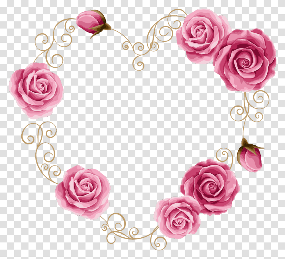 Roses Swirls Heart Gold Wreath Border Frame Background Wedding Invitation Love Flower, Floral Design, Pattern, Plant Transparent Png