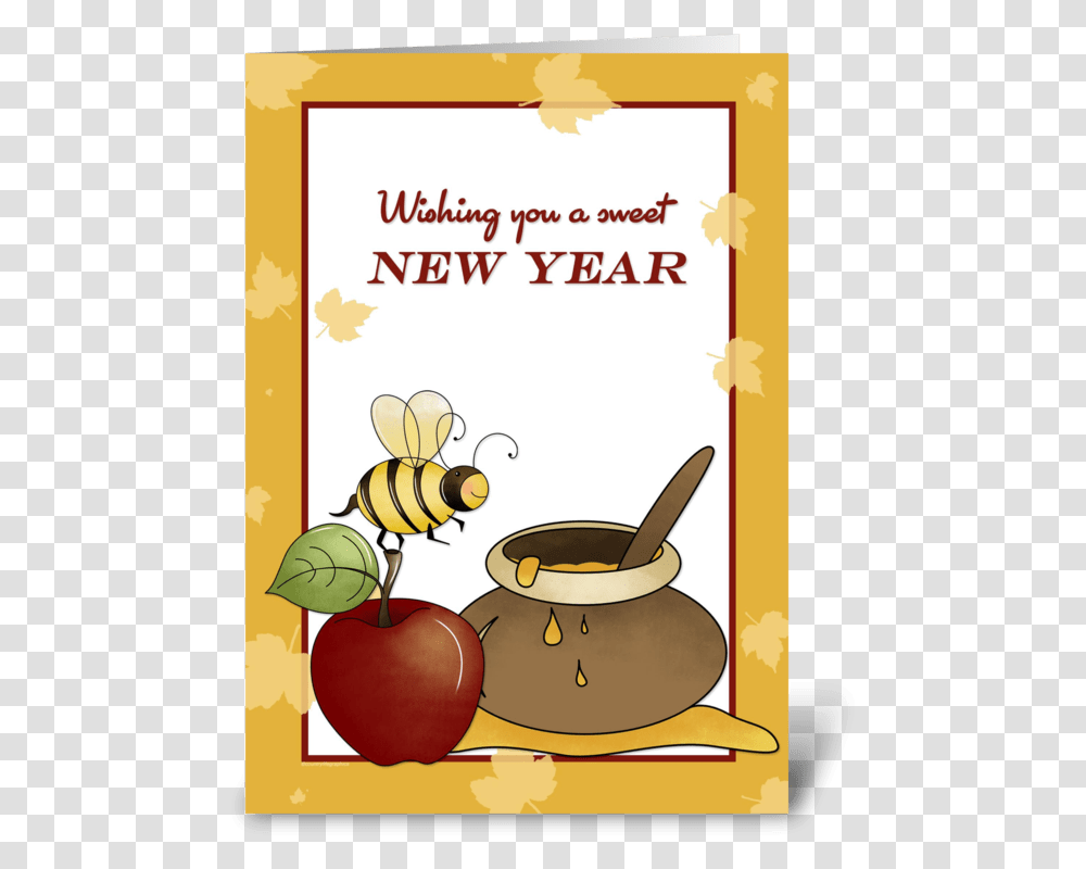 Rosh Hashanah Apple Bee And Honey Greeting Card Jewish New Year Clipart, Food, Plant, Syrup, Seasoning Transparent Png