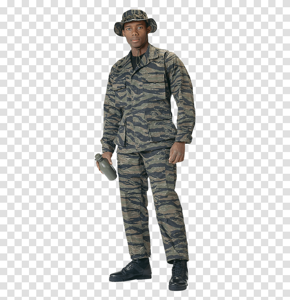 Rothco Tiger Stripe Bdu Bdu Jacket Pants Tiger Stripe Bdu Pants, Military Uniform, Person, Human, Camouflage Transparent Png