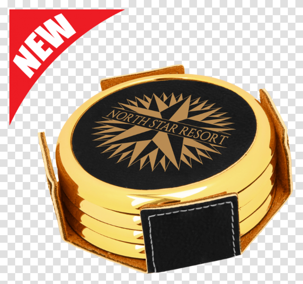 Round Black Leatherette With Gold Edge 4 Coaster Set Round Leatherette Coasters Laser, Buckle, Birthday Cake, Dessert, Food Transparent Png