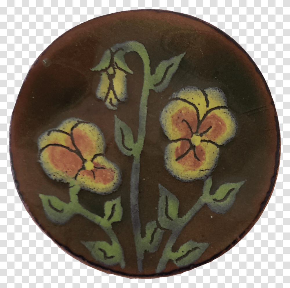 Round Brown Floral Pin Pottery, Plant, Fruit, Food, Vase Transparent Png