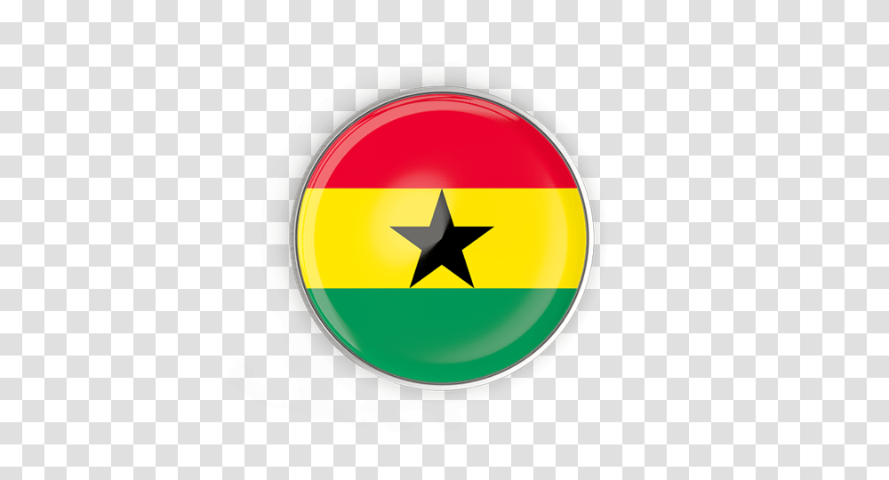 Round Button With Metal Frame Illustration Of Flag Of Ghana, Star Symbol Transparent Png