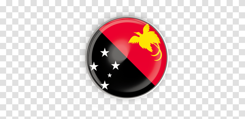 Round Button With Metal Frame Illustration Of Flag Papua Papua New Guinea Flag Circle, Symbol, Star Symbol Transparent Png