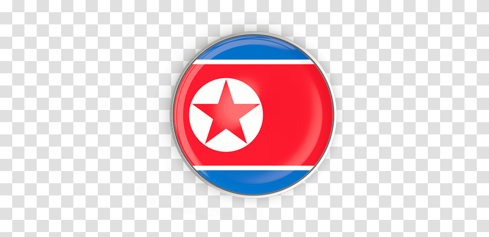 Round Button With Metal Frame North Korea Flag, Star Symbol, Logo, Trademark Transparent Png