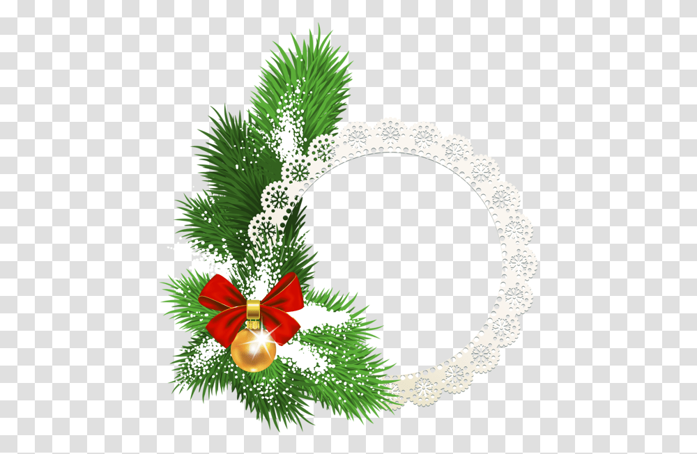Round Christmas Frame, Wreath, Lace, Plant, Green Transparent Png