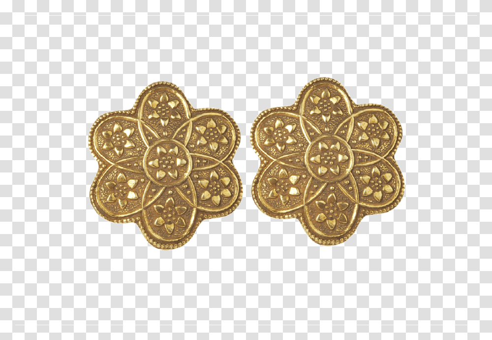 Round Flower Stus In Gold Plated Sterling Silver Earrings, Pattern, Bronze, Treasure, Diamond Transparent Png