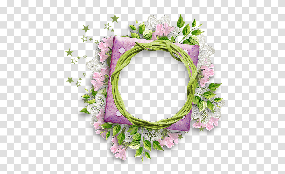 Round Frame Flower, Wreath, Green, Plant, Blossom Transparent Png