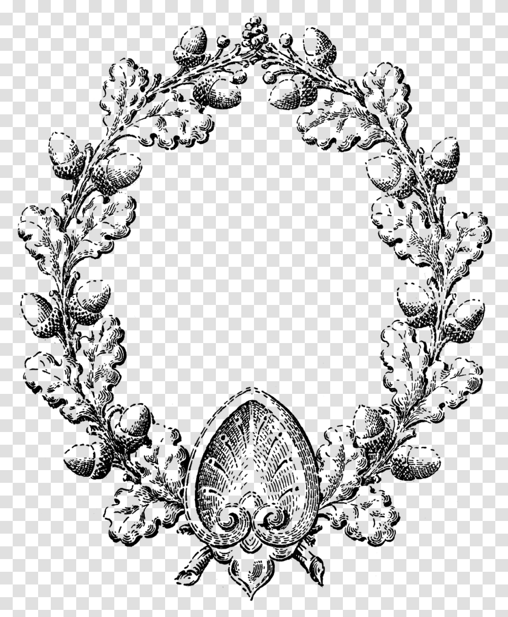 Round Frame Of Oak Leaves And Acorns Flower Wreath Coloring Page, Stencil, Logo Transparent Png