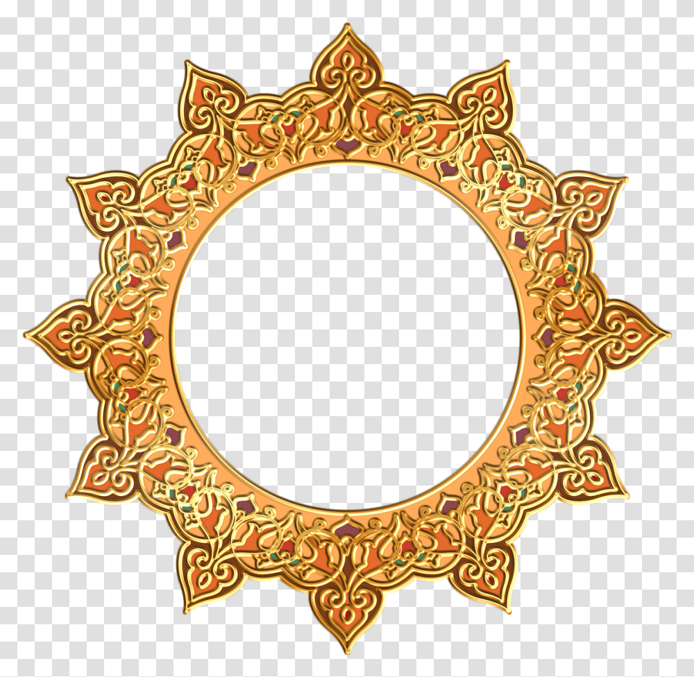 Round Frame Picture Arts Islamic Circle Design, Pattern, Label, Text, Oval Transparent Png
