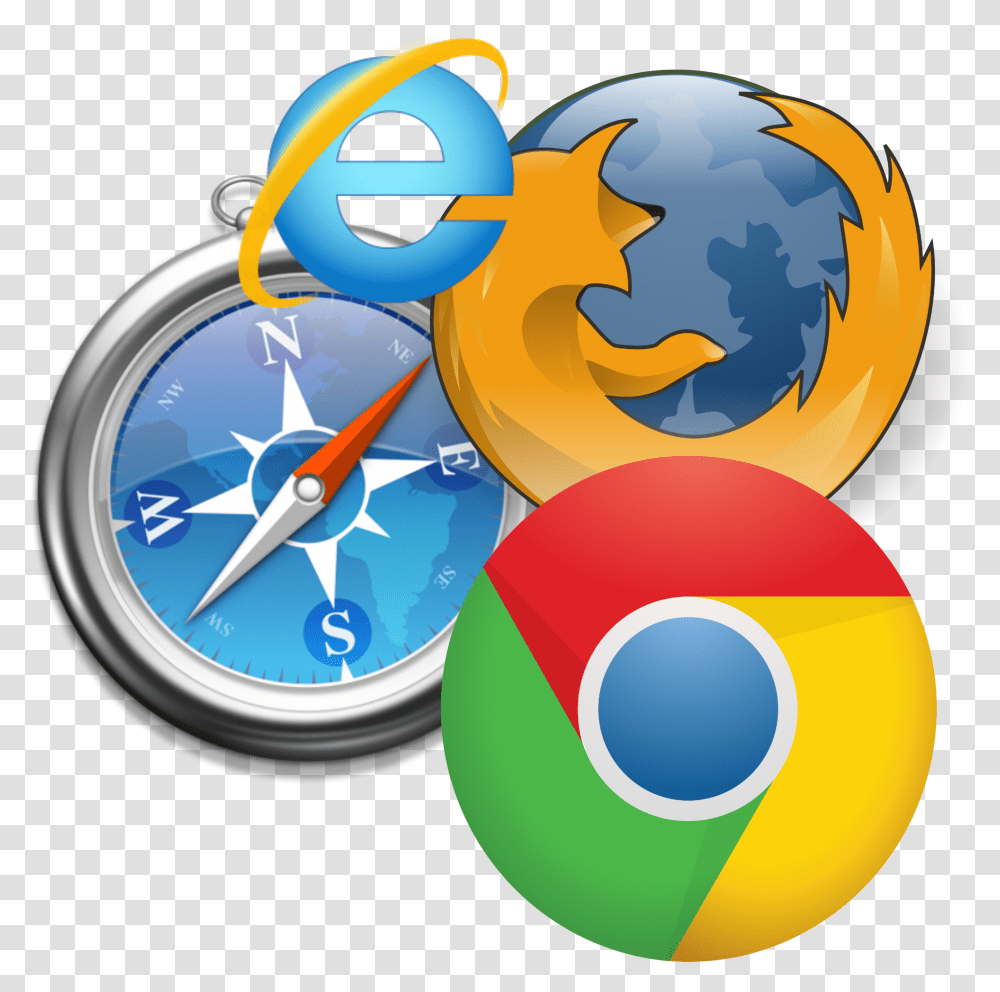 Round Logos Of Google Chrome Internet Explorer Safari And All In One Browser, Compass Transparent Png