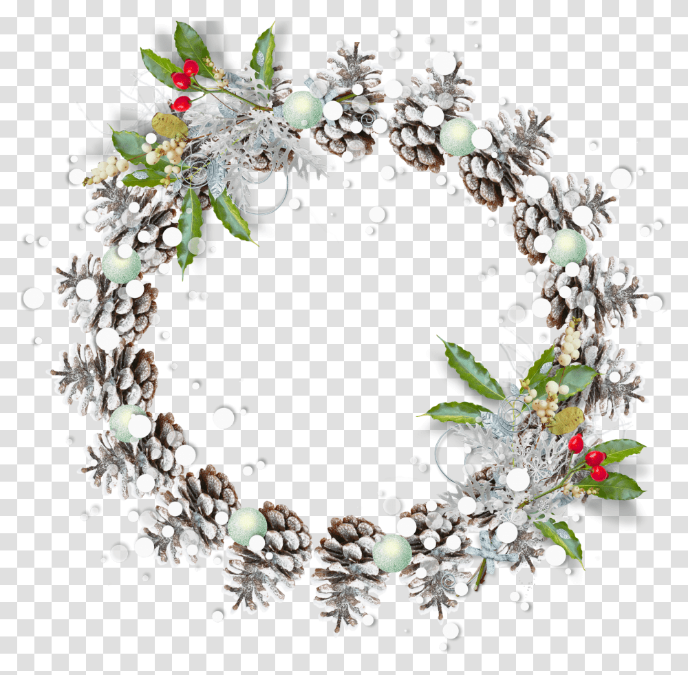 Round Snowy Pine Cone Christmas Day, Wreath Transparent Png