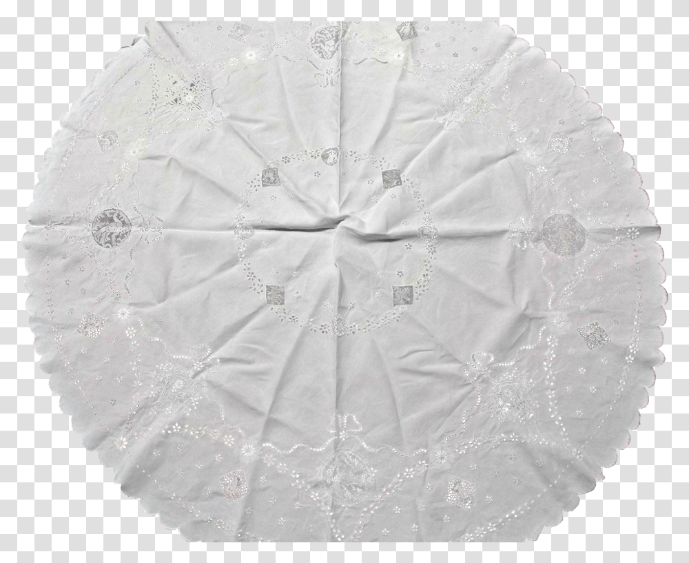 Round Vintage White Linen Table Cloth Cover With Cutwork Placemat, Tablecloth, Home Decor, Embroidery, Pattern Transparent Png