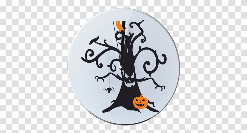 Round Wall Clock With Printing Halloween Tree Fceis Simples De Halloween, Label, Text, Sticker, Symbol Transparent Png