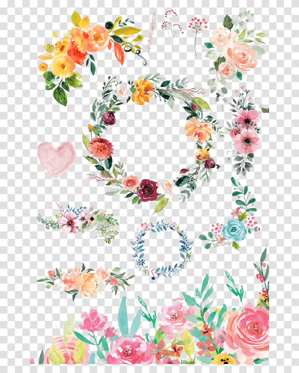 Round Watercolor Flowers, Floral Design, Pattern Transparent Png