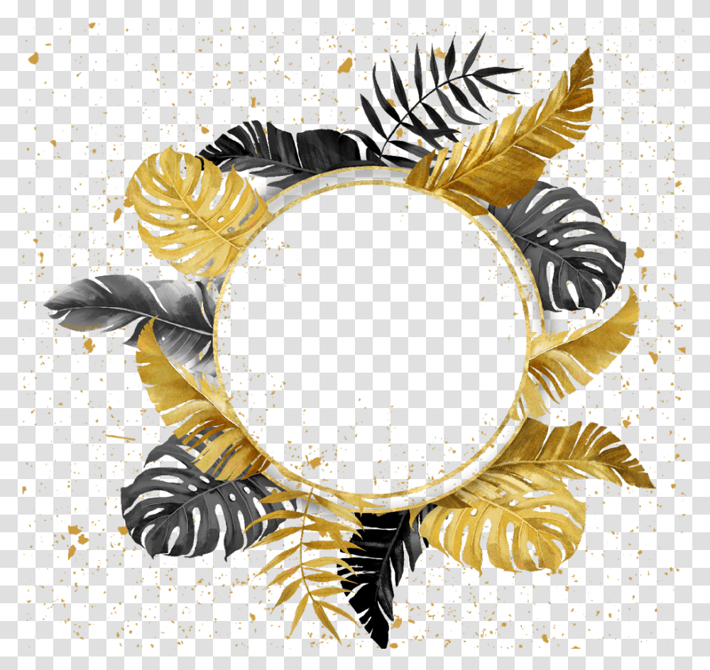 Round Wreath Frame Feathers Geometric Gold Paint, Crowd, Animal Transparent Png