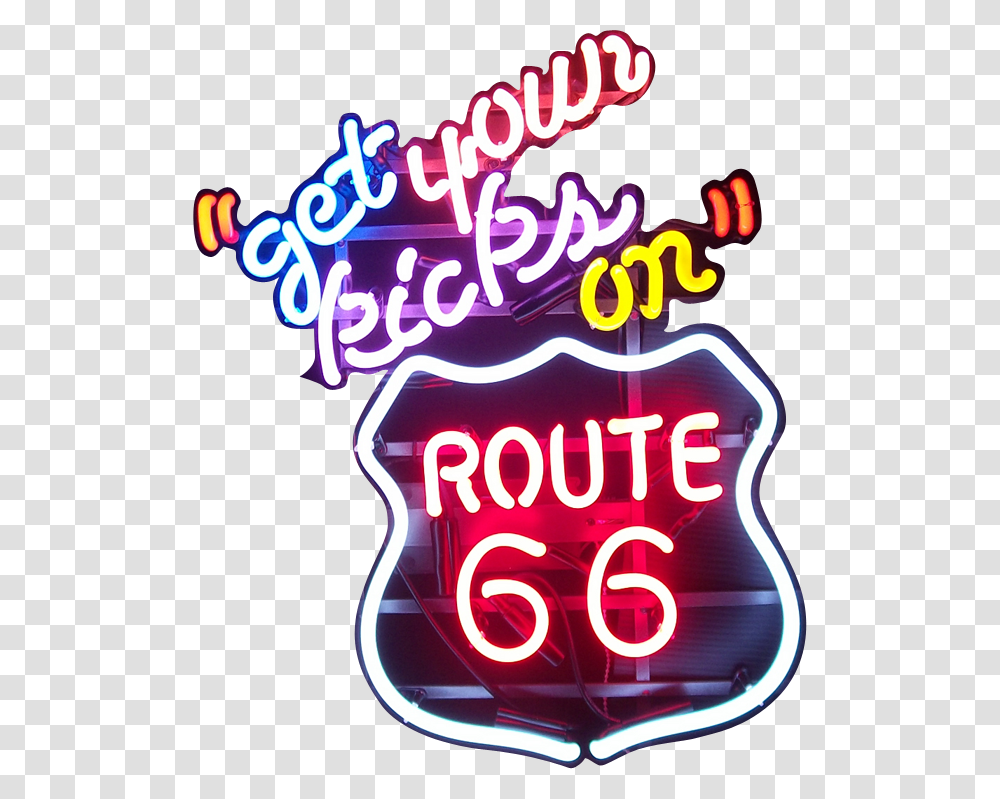 Route 66 Neon, Light, Poster, Advertisement Transparent Png
