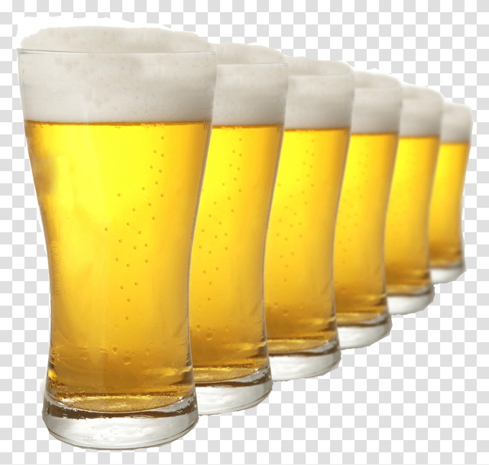 Row Of Pints Beer 4 Pints Of Lager, Glass, Beer Glass, Alcohol, Beverage Transparent Png