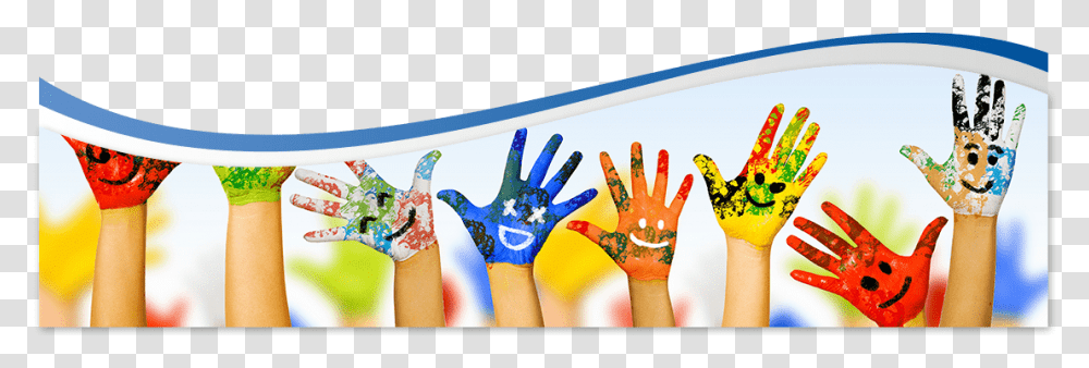 Row Of Raised Childrenquots Hands Painted With Bright School Banners For Websites, Arm, Paint Container, Finger Transparent Png