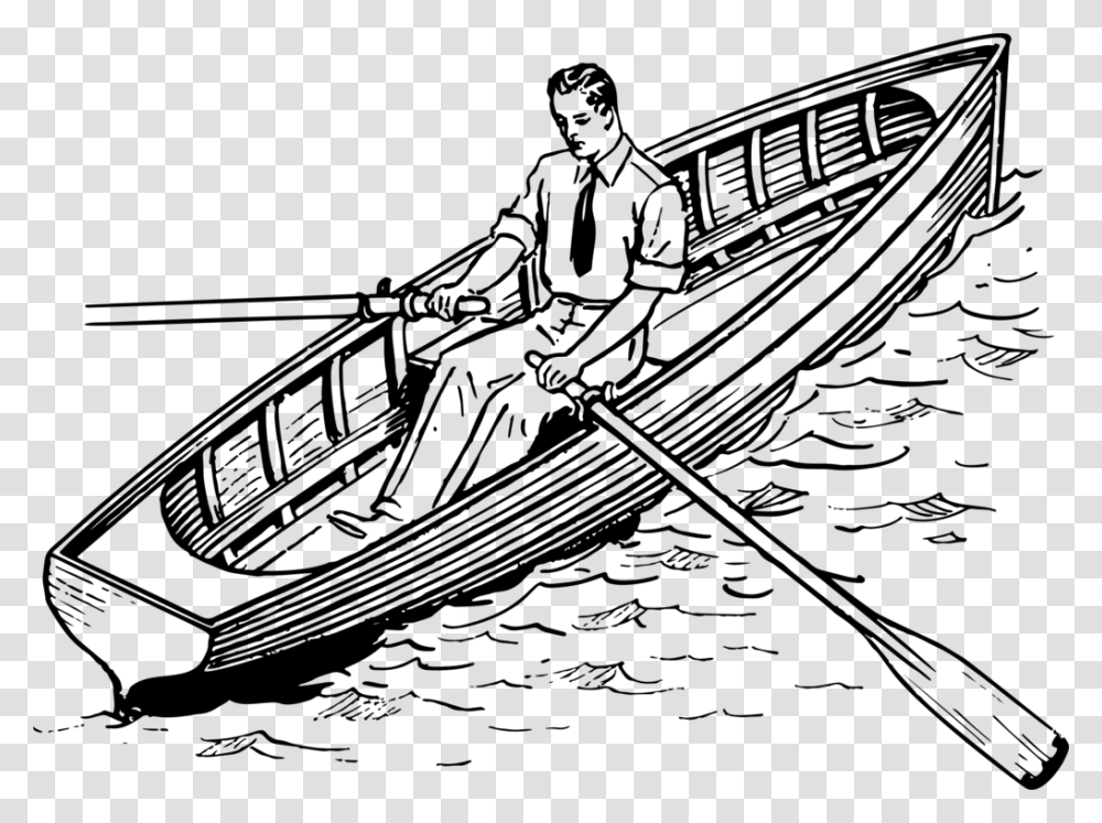 Rowing Sailboat Sailing Recreational Boat Fishing Row Boat Clipart Black And White, Gray, World Of Warcraft Transparent Png