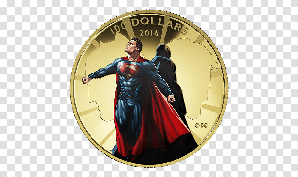 Royal Canadian Mint Announces V Superman Gold Coin, Person, Human, Money, Cape Transparent Png