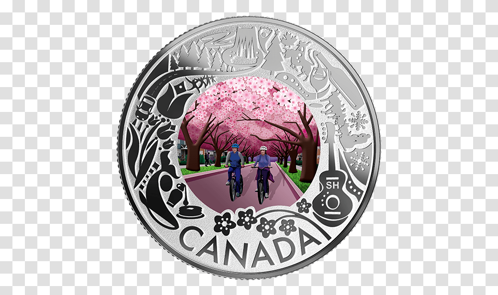 Royal Canadian Mint Cherry Blossom, Person, Human, Bicycle, Vehicle Transparent Png
