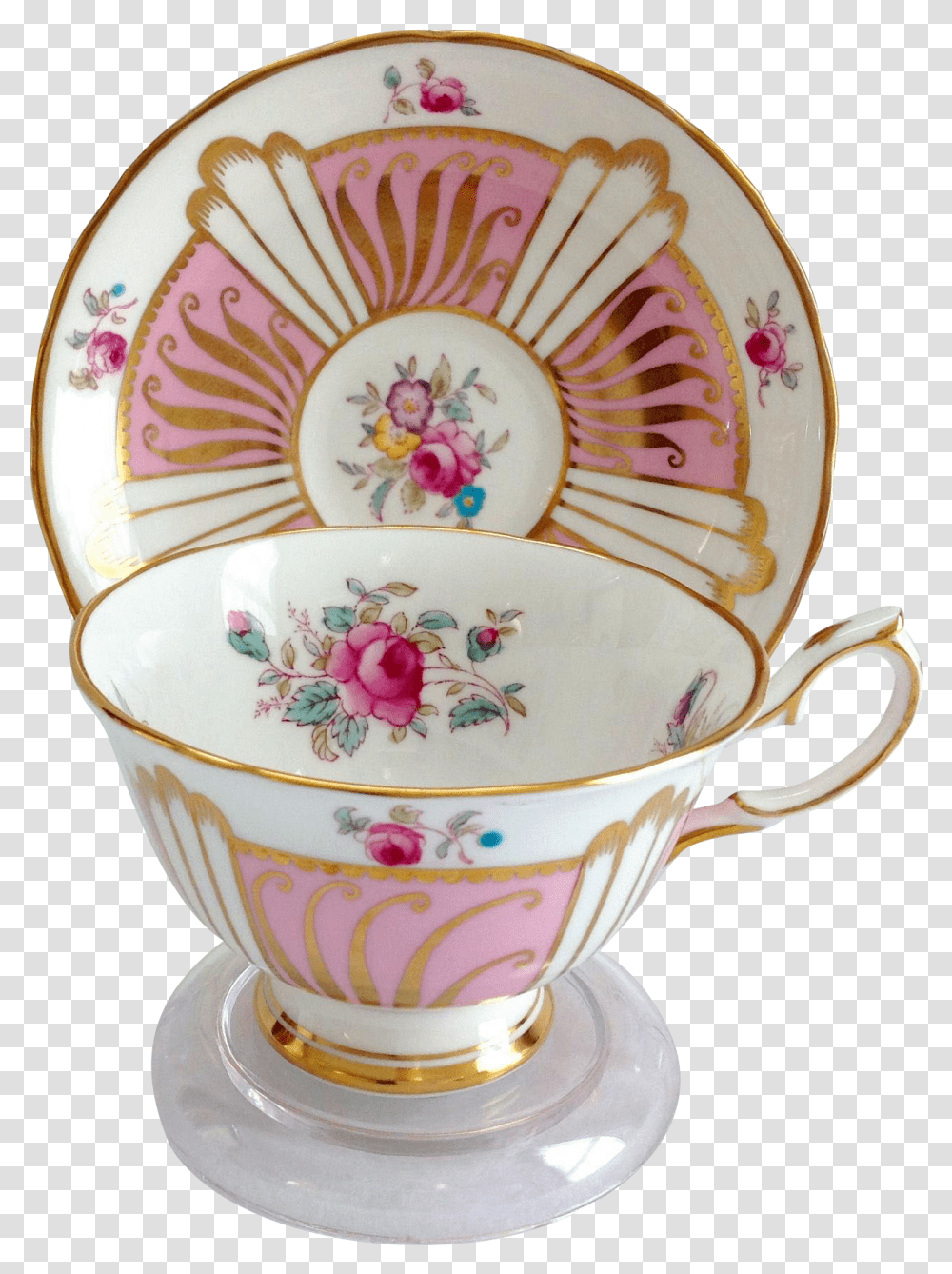 Royal Chelsea Bone China 523a Pink Panels Gold Swirls, Porcelain, Pottery, Saucer Transparent Png