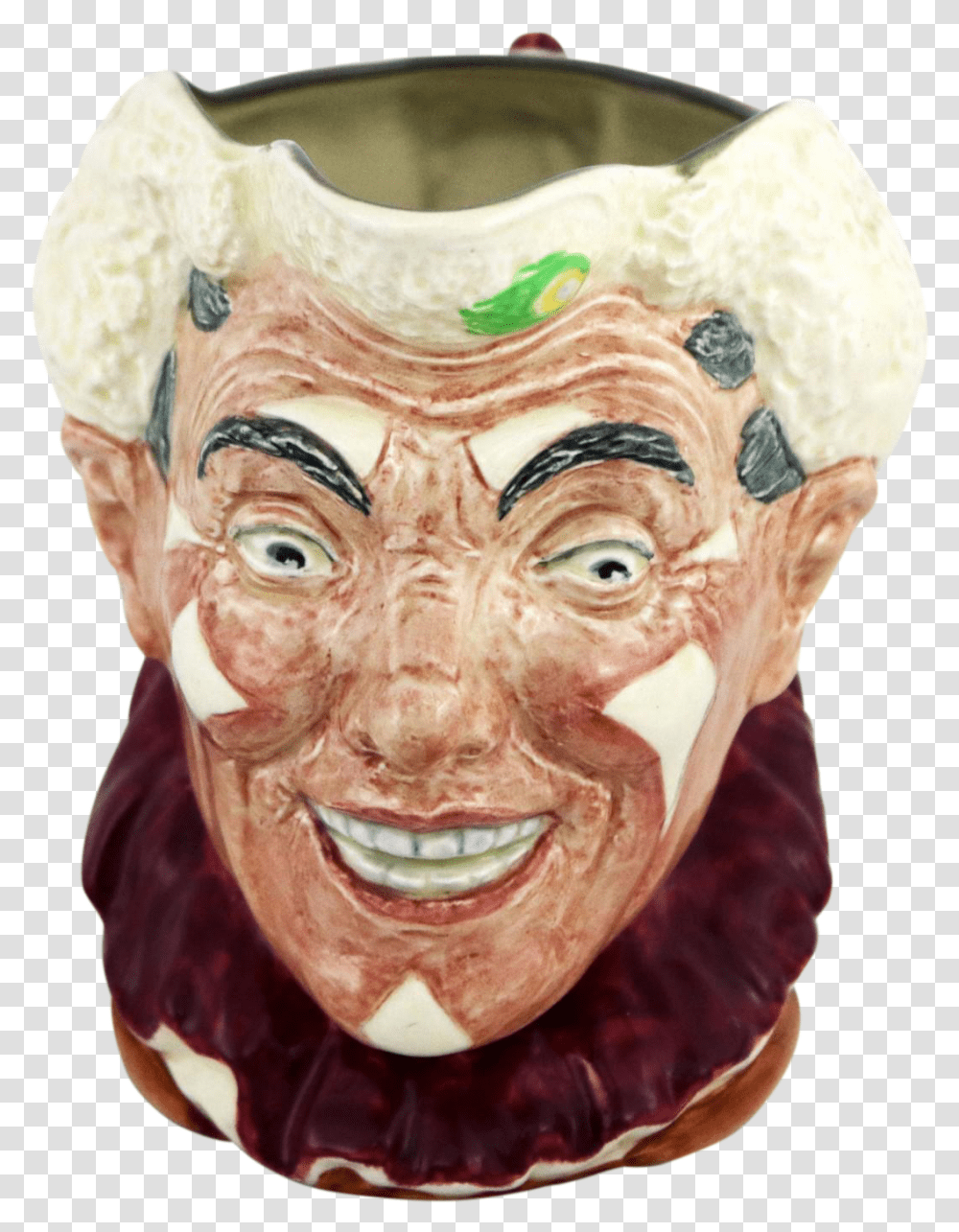 Royal Doulton The Clown Character Toby Jug D6322 With White Hair Mug, Head, Figurine, Person, Human Transparent Png
