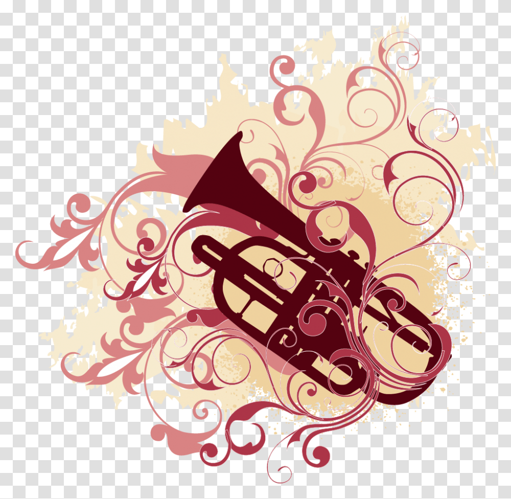Royalty Free Trumpet Illustration Musical Instrument Vector, Floral Design, Pattern Transparent Png