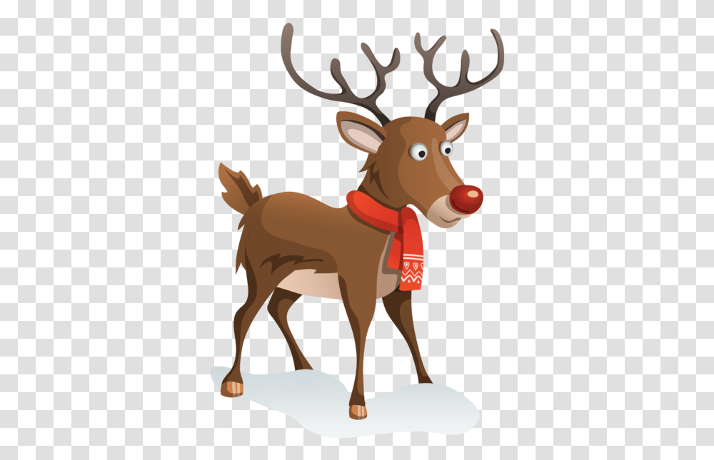 Rudolph Reindeer Santa Claus Deer For Animal Figure, Wildlife, Mammal, Antler, Antelope Transparent Png