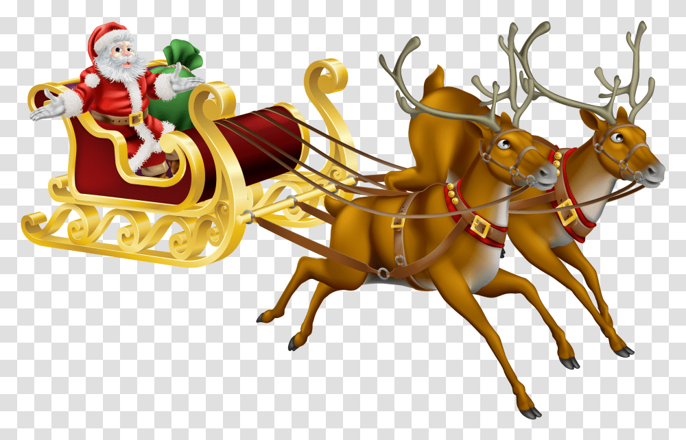 Rudolph Santa Claus Reindeer Christmas Santa Claus With Reindeer, Carriage, Vehicle, Transportation, Horse Cart Transparent Png