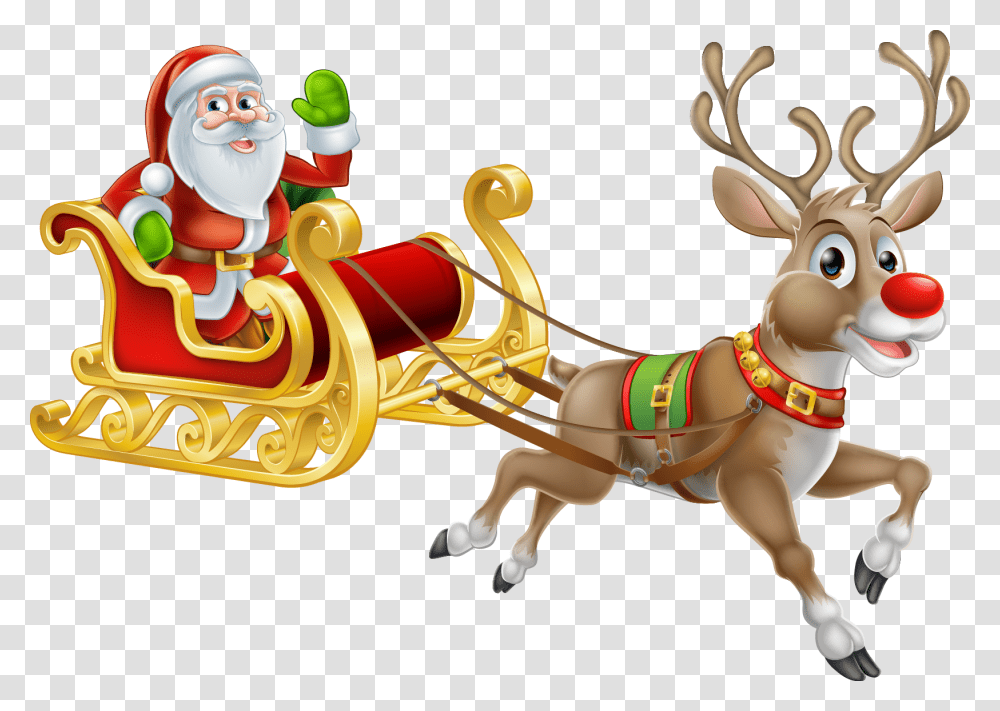 Rudolph Santa Claus Reindeer Christmas, Toy, Vehicle, Transportation, Carriage Transparent Png