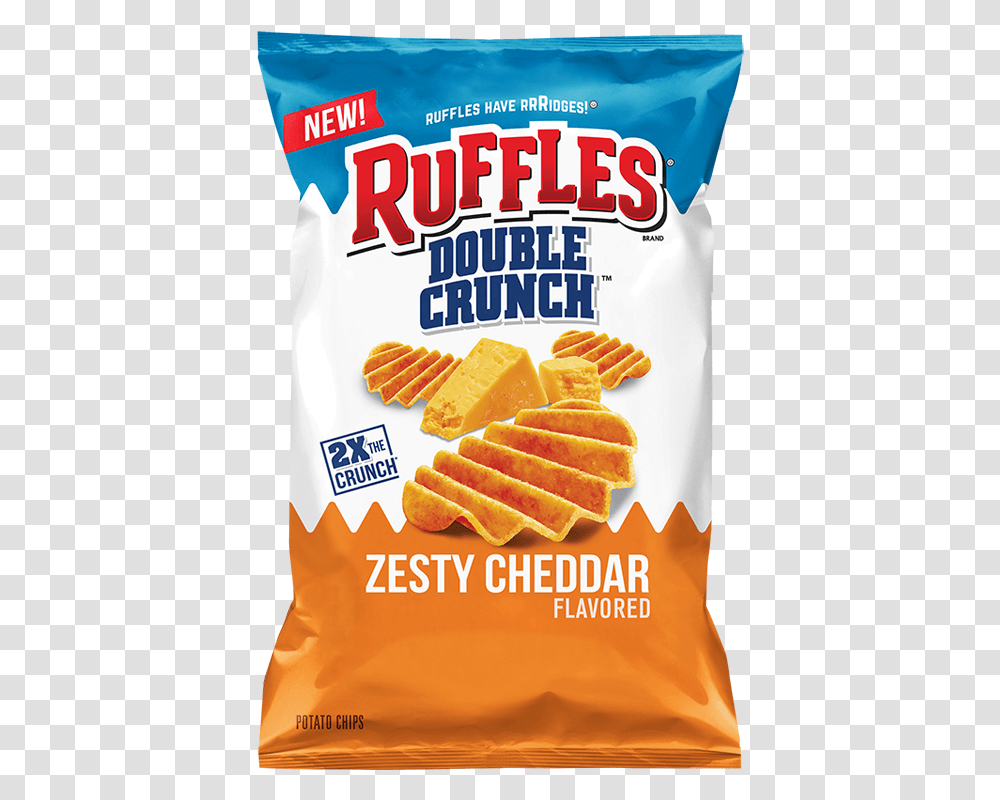 Ruffles Double Crunch Zesty Cheddar Flavored Potato New Ruffles Chips Double Crunch Zesty Cheddar, Bread, Food, Cracker, Snack Transparent Png