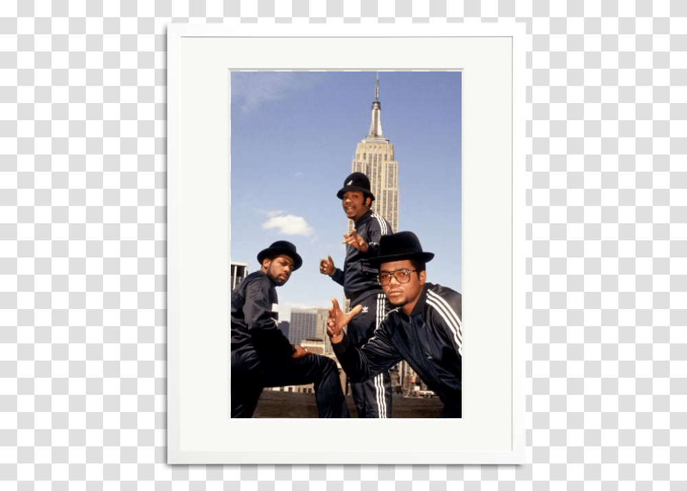 Run Dmc In Front Of The Empire State Building Run Dmc Dress Up, Person, Face, Coat Transparent Png