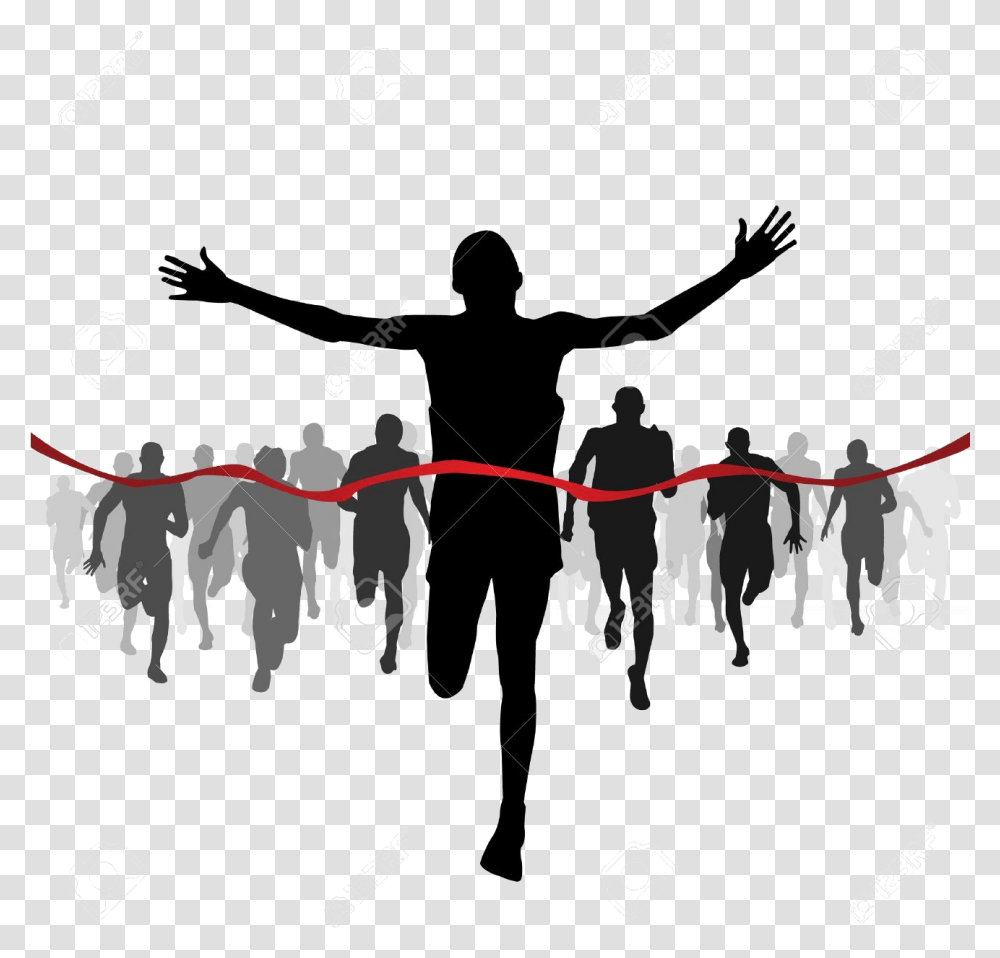 Runner Finish Line Silhouette, Person, Crowd, People Transparent Png
