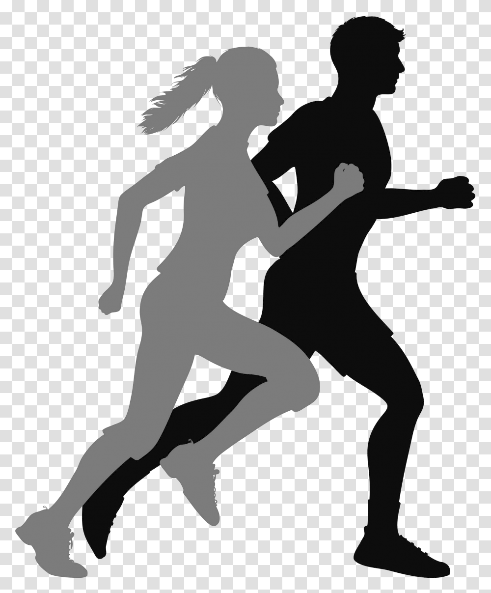 Runner Silhouette Running Man And Woman Silhouette, Person, Human, Leisure Activities, Floor Transparent Png