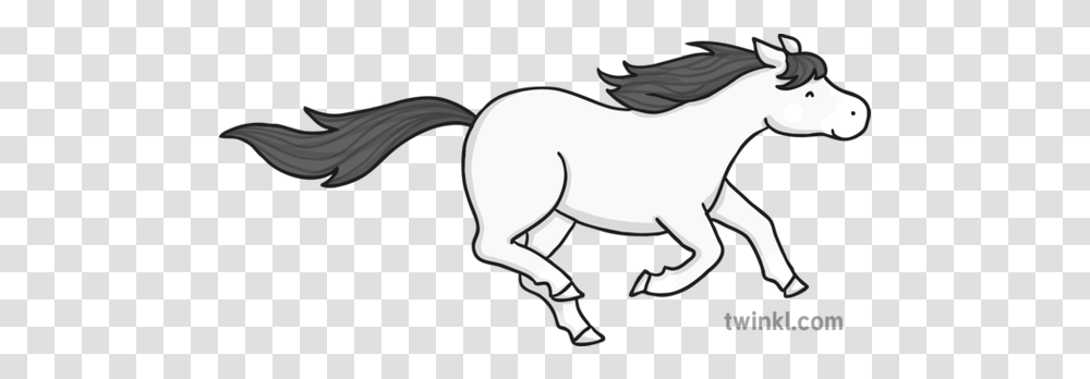 Running Horse Black And White Illustration Twinkl Line Art, Axe, Tool, Mammal, Animal Transparent Png