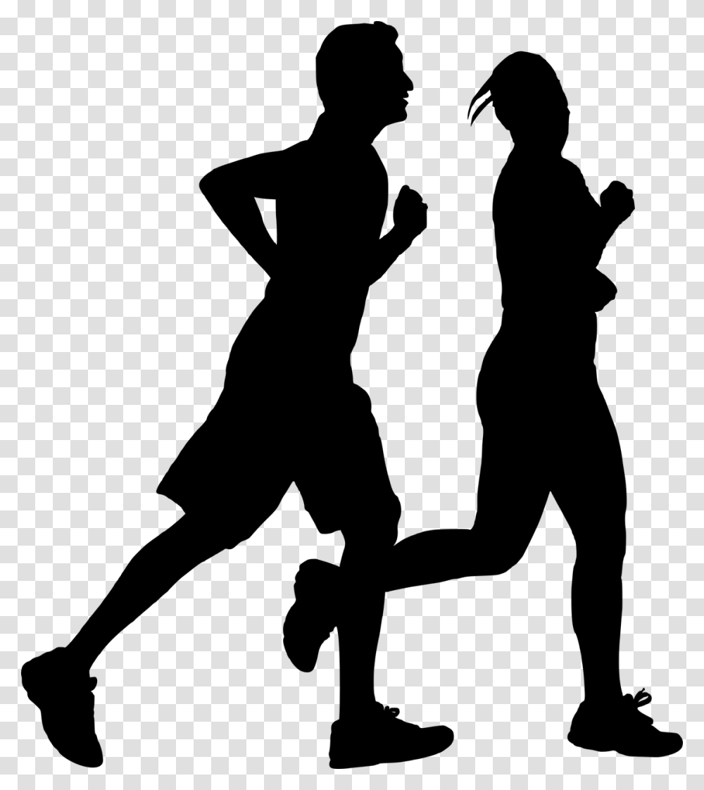 Running Man Silhouette Hombre Y Mujer Corriendo, Gray, World Of Warcraft Transparent Png
