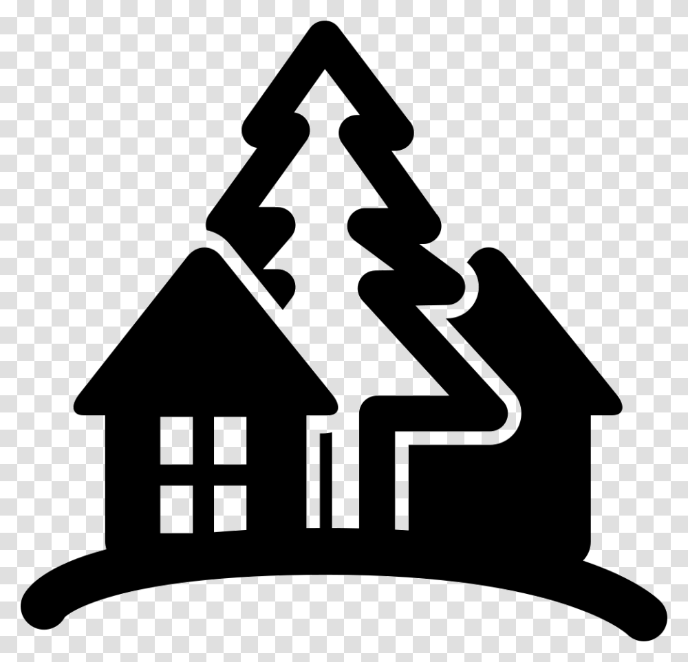 Rural Hotel Cottage On A Hill With Trees Cottage Icon, Triangle, Stencil, Shovel Transparent Png