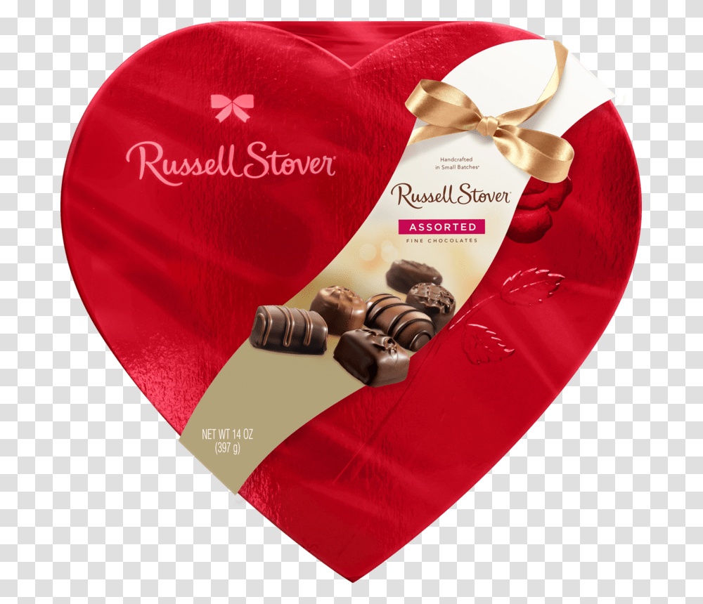 Russell Stover Red Foil Heart Box Of Valentines Assorted Russell Stover Chocolate Heart, Poster, Advertisement, Label Transparent Png