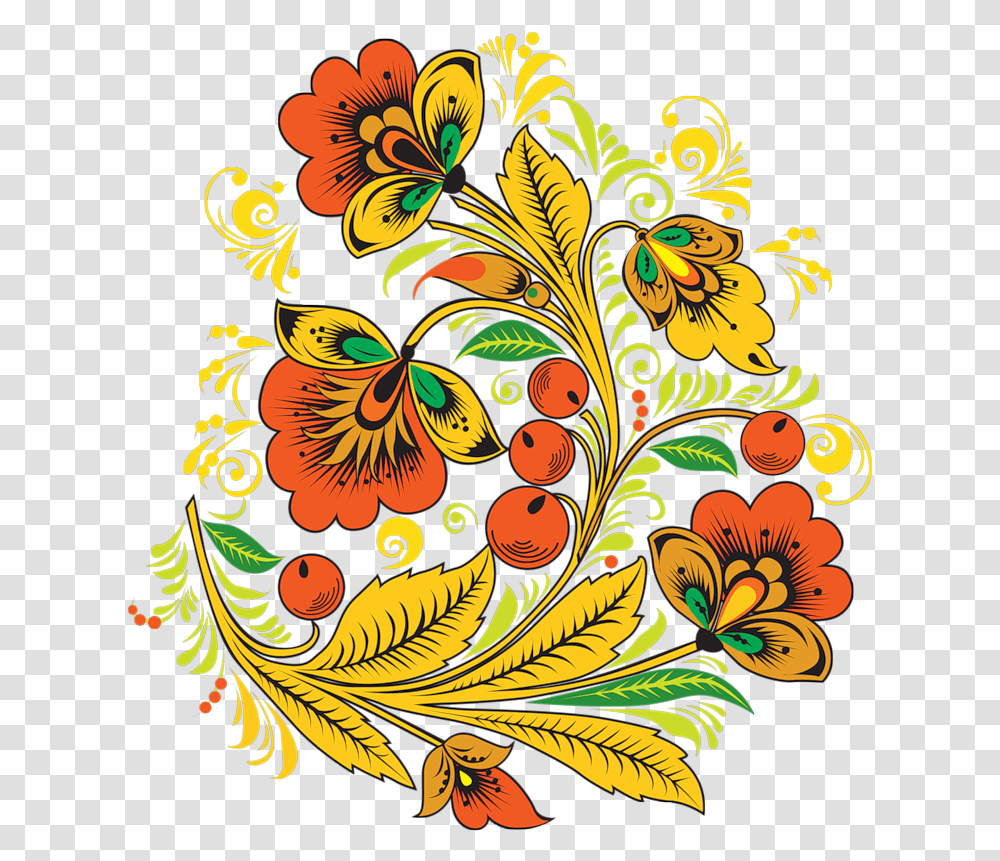Russian Flower Bunch Pattern Clipart Download Russian Folk Art Painting Flowers, Floral Design, Bird, Animal Transparent Png