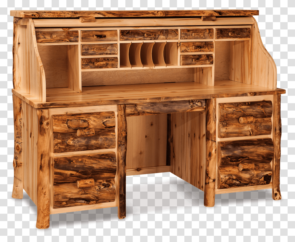 Rustic Log Roll Top Desk, Furniture, Cabinet, Drawer, Sideboard Transparent Png